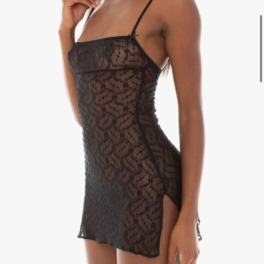 Urban Outfitters Out From Under Black Lace Chemise Slip Dress